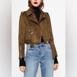 Zara Suede Brown Biker Jacket S